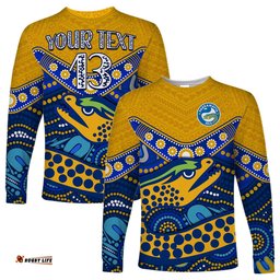 Custom Text and Number Eels Rugby Long Sleeve T-shirt Aboriginal and Polynesia Parramatta
