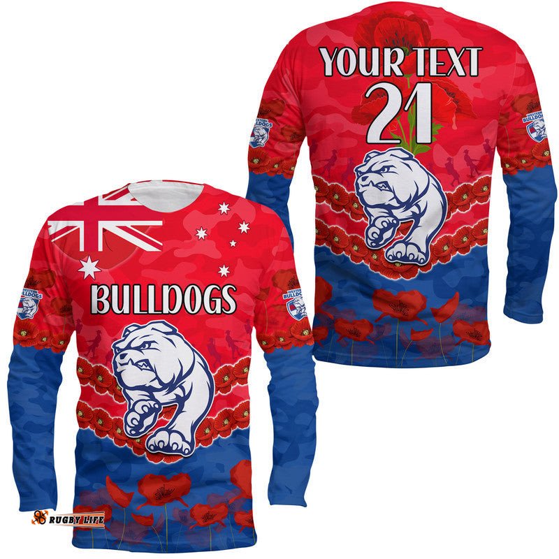 Custom Personalised Western Bulldogs Football ANZAC Long Sleeve T-shirt Lest We Forget