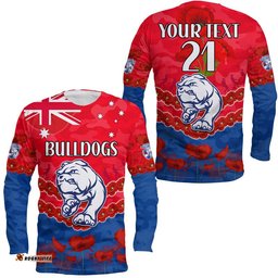 Custom Personalised Western Bulldogs Football ANZAC Long Sleeve T-shirt Lest We Forget