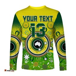 Custom Text and Number Australia Cricket Long Sleeve T-shirt Aboriginal National Color Champion