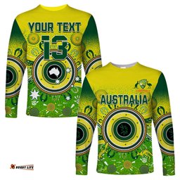 Custom Text and Number Australia Cricket Long Sleeve T-shirt Aboriginal National Color Champion