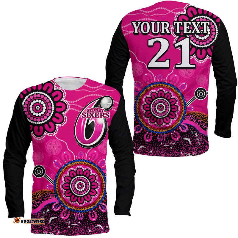Custom Personalised Sydney Sixers Long Sleeve T-shirt Cricket Indigenous Aboriginal