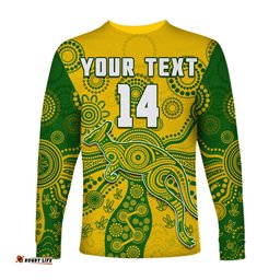 Custom Text And Number Australia Long Sleeve T-shirt National Colours Proud Aussie Special Indigenous