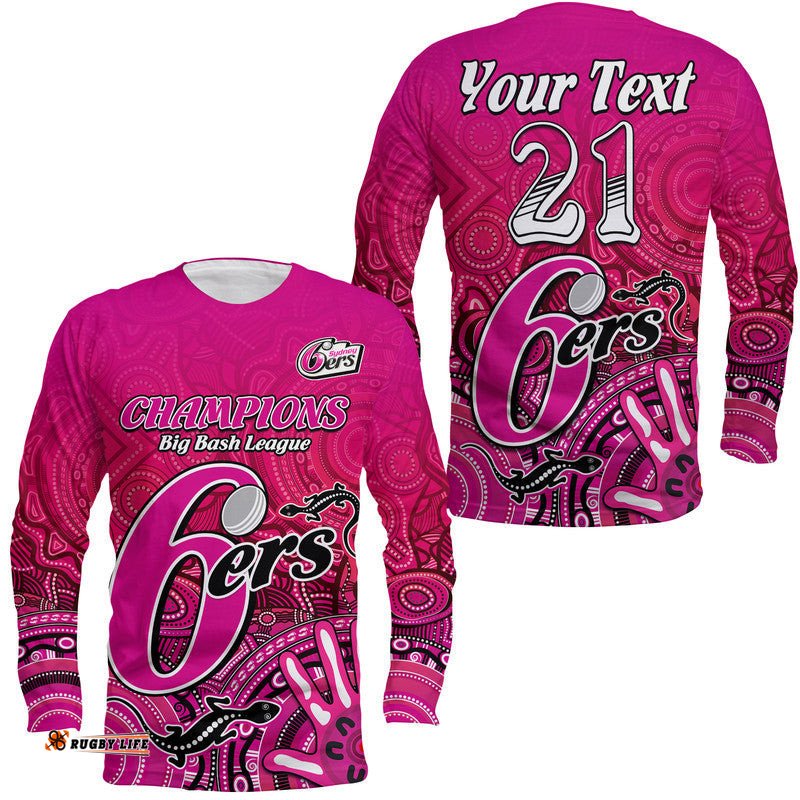 Custom Personalised Sydney Sixers Champions Long Sleeve T-shirt Lizard Indigenous Aboriginal