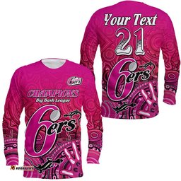 Custom Personalised Sydney Sixers Champions Long Sleeve T-shirt Lizard Indigenous Aboriginal