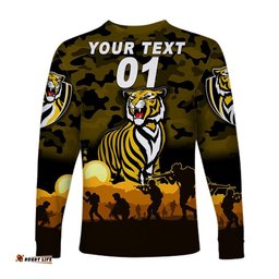 Custom Personalised Richmond Tigers ANZAC Long Sleeve T-shirt Simple Style Black