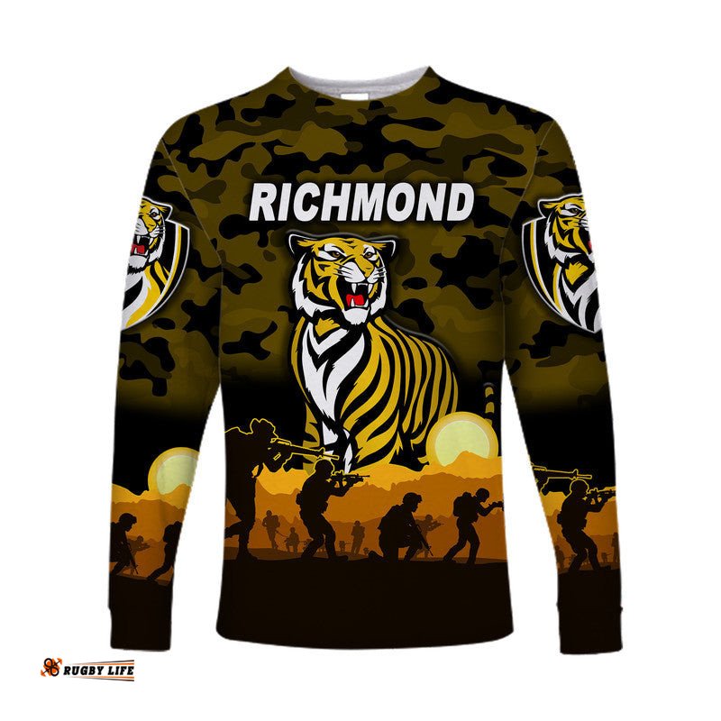 Custom Personalised Richmond Tigers ANZAC Long Sleeve T-shirt Simple Style Black