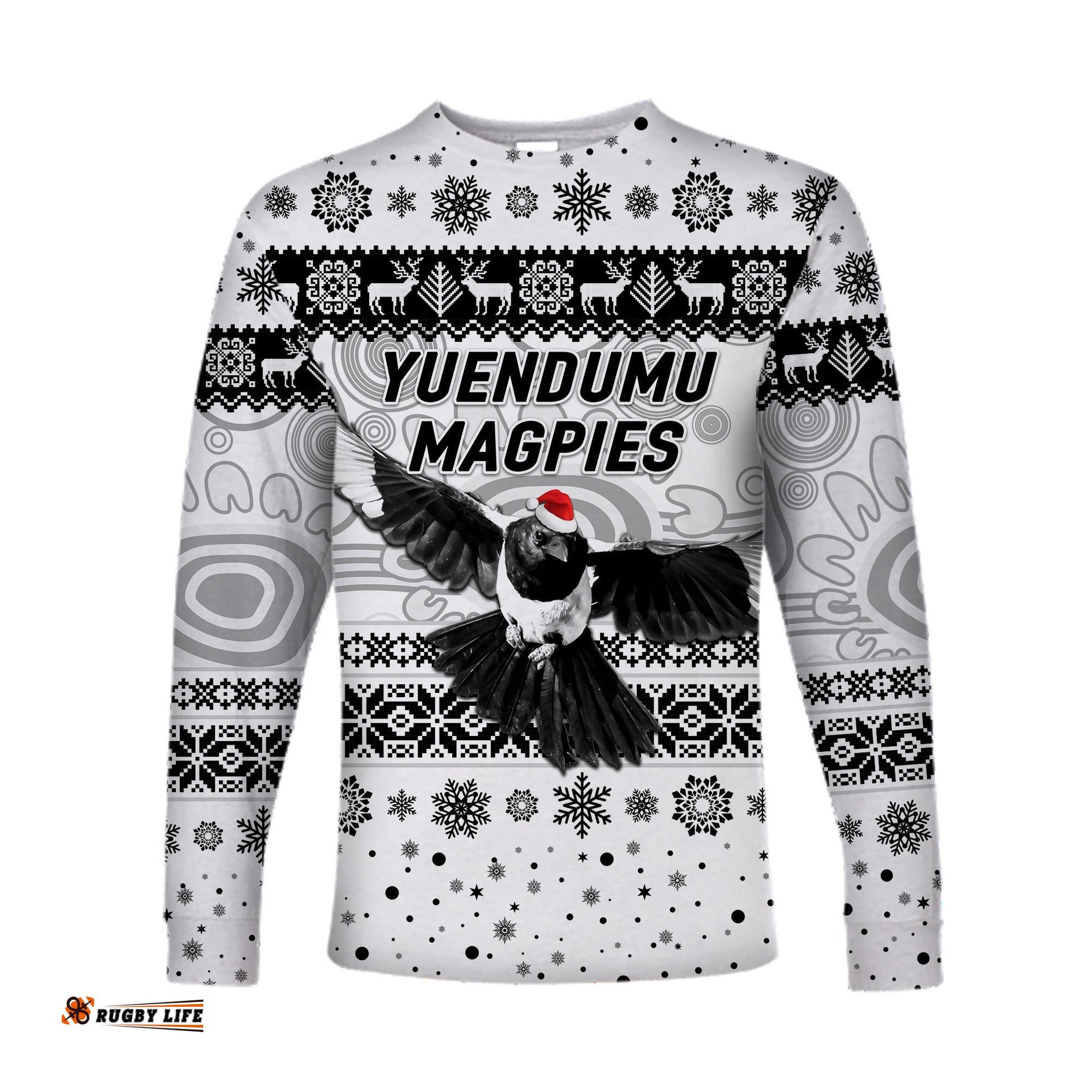 Custom Personalised Yuendumu Magpies Football Club Long Sleeve T-shirt Christmas Simple Style White