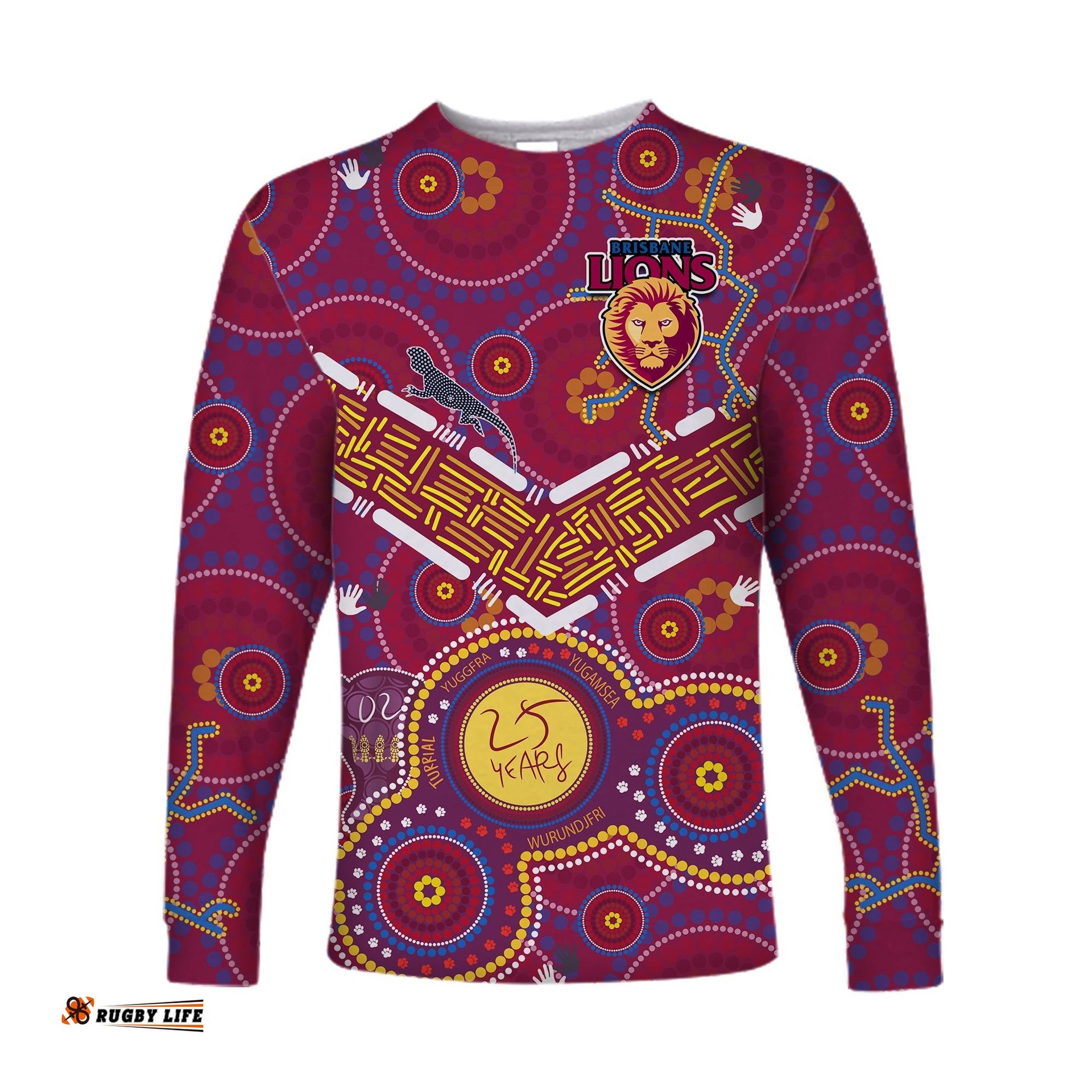 Brisbane Football Long Sleeve T-shirt Indigenous Pattern Go Lions Unique Version