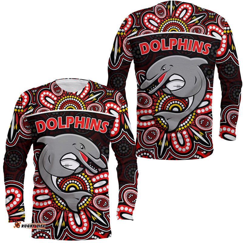 Dolphins Rugby Long Sleeve T-shirt Aboriginal Dot Painting