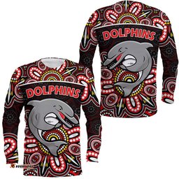 Dolphins Rugby Long Sleeve T-shirt Aboriginal Dot Painting