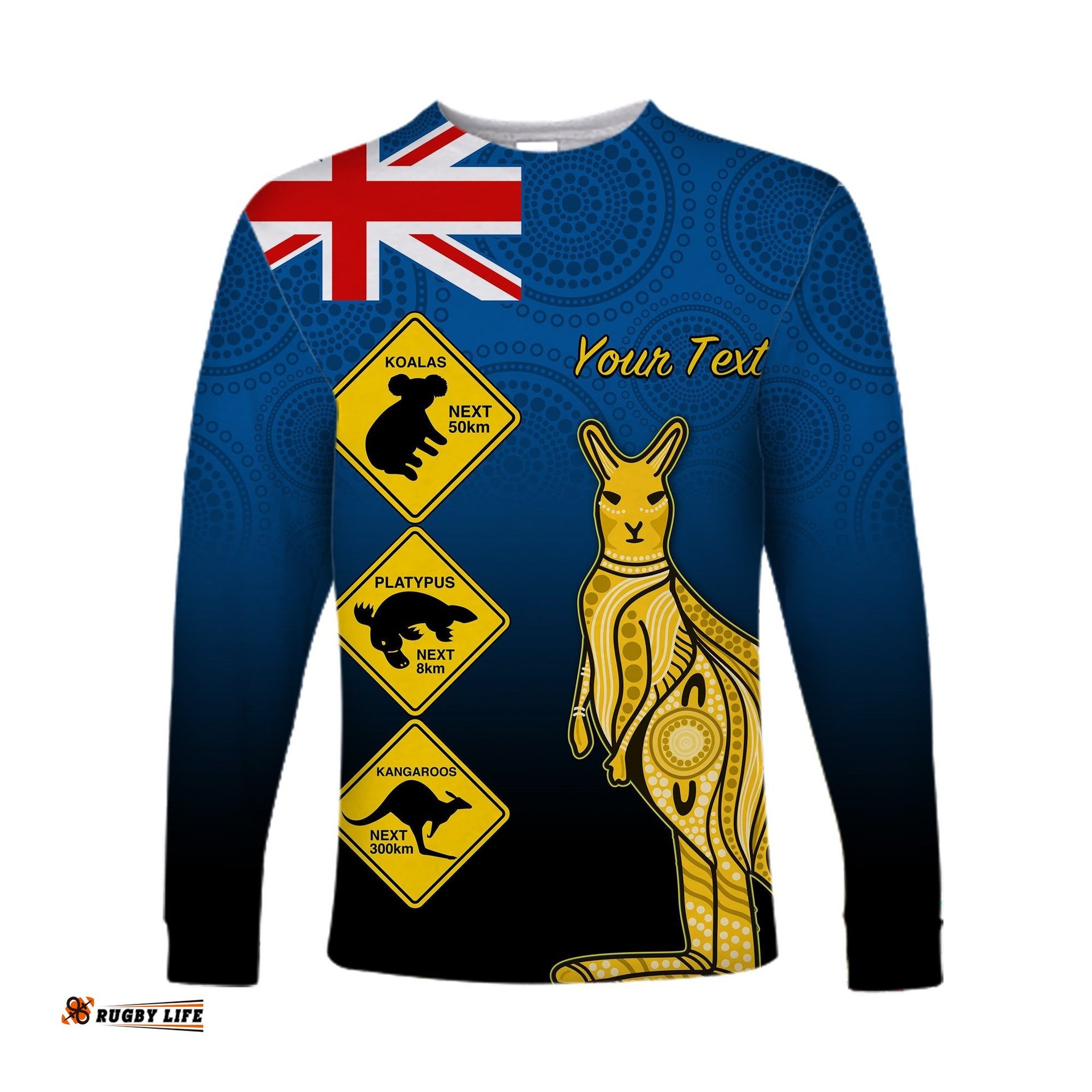 Custom Personalised Australia Kangaroo Long Sleeve T-shirt Road Signs Aussie Aboriginal
