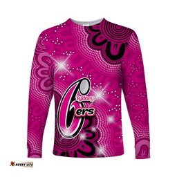 Custom Personalised And Number Sydney Sixers Cricket Long Sleeve T-shirt Aboriginal Pink