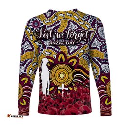 Brisbane Broncos Long Sleeve T-shirts Anzac Day Poppy Flowers With Aboriginal