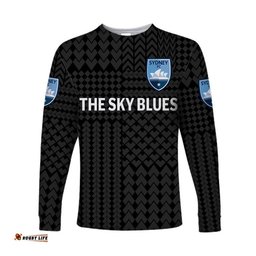 Custom Personalised Sydney The Sky Blues Long Sleeve T-shirt Soccer Club Original Style Black