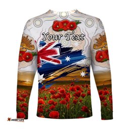 Custom Personalised Australia Aboriginal ANZAC Long Sleeve T-shirt Poppy White