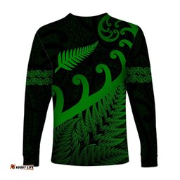 New Zealand Rugby Maori Long Sleeve T-shirt Silver Fern Koru Green