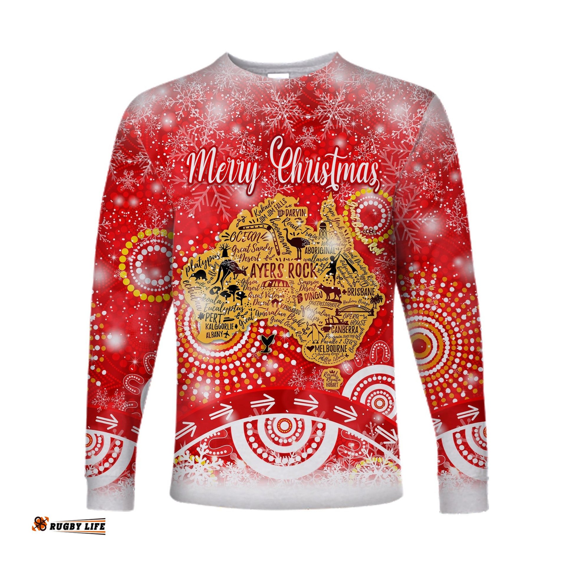 Custom Personalised Australia Map Christmas Long Sleeve T-shirt Original Style Red