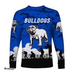 Canterbury Bankstown Bulldogs ANZAC Long Sleeve T-shirt Simple Style Blue