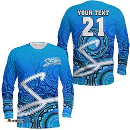 Custom Personalised Adelaide Strikers Indigenous Aboriginal Arts Long Sleeve T-shirt