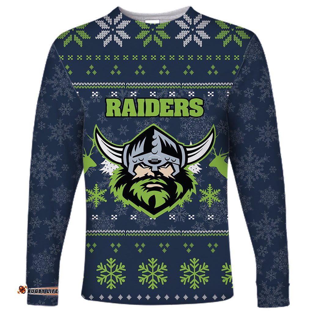 Canberra Raiders Long Sleeve T-shirt Christmas Ugly Style