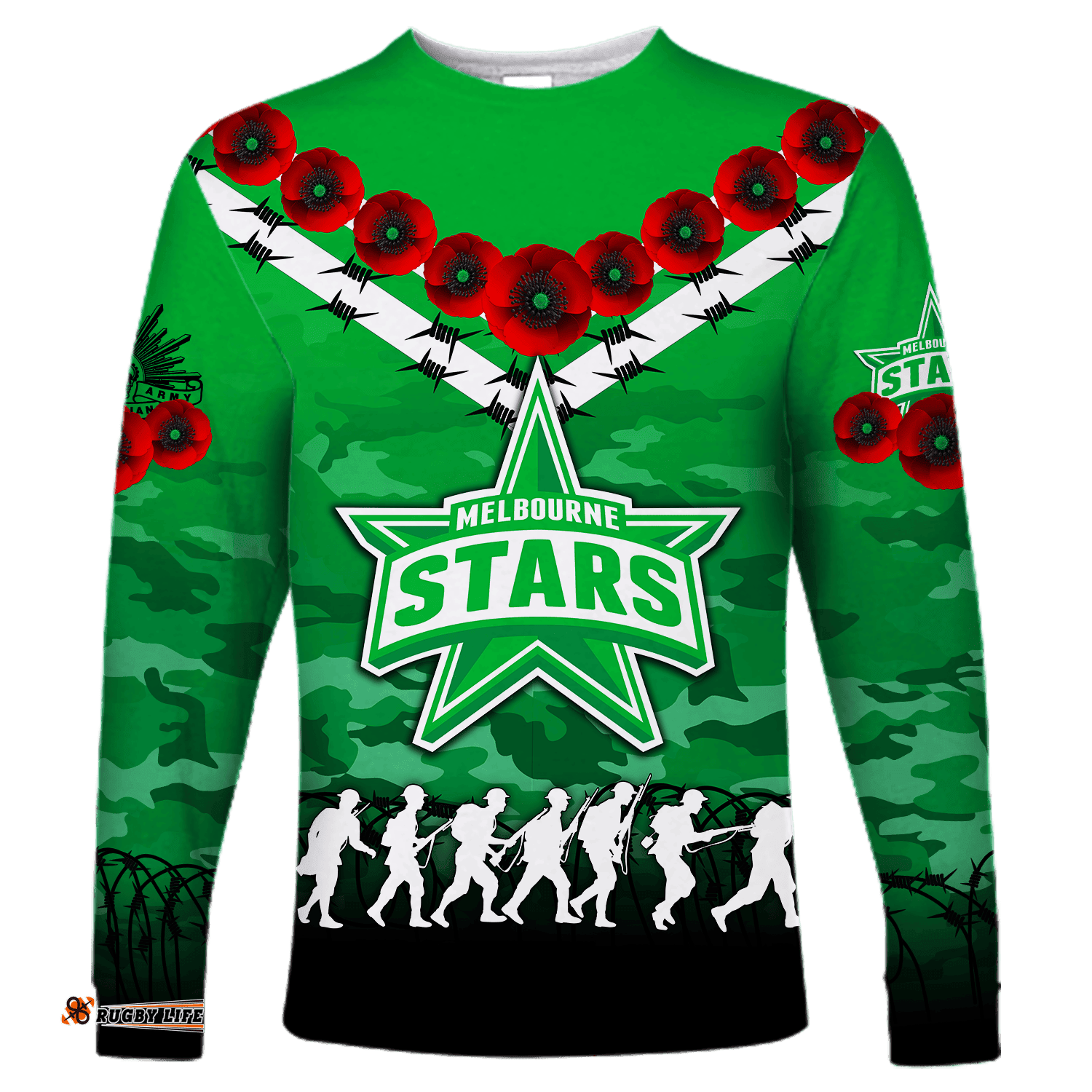 Melbourne Stars ANZAC Long Sleeve T-shirt Camouflage With Poppy