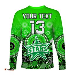 Custom Text and Number Melbourne Stars Long Sleeve T-shirt Cricket Aboriginal