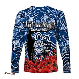Canterbury Bankstown Bulldogs Long Sleeve T-shirts Anzac Day Poppy Flowers With Aboriginal