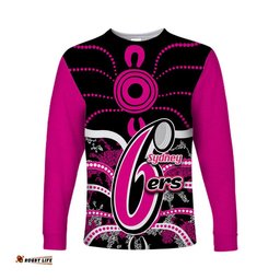 Custom Personalised And Number Sydney Sixers Long Sleeve T-shirts Cricket Dot Aboriginal