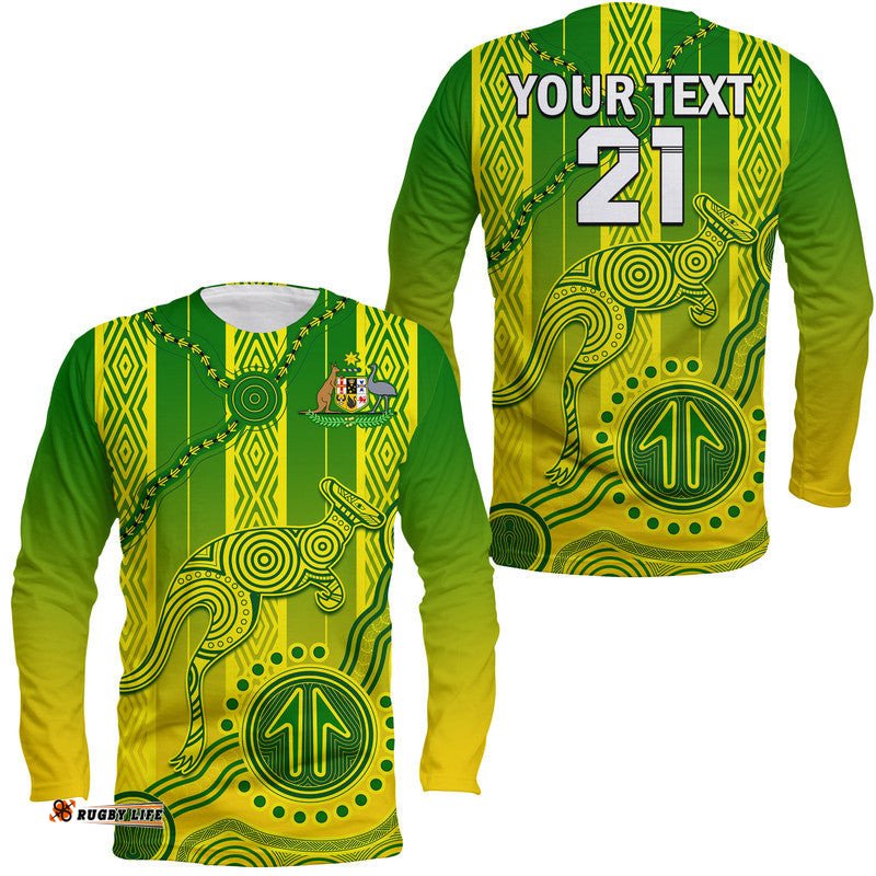 Custom Personalised Australia Soccer Long Sleeve T-shirt Go Aussie Socceroos With Kangaroo
