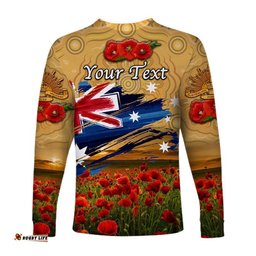 Custom Personalised Australia Aboriginal ANZAC Long Sleeve T-shirt Poppy Gold