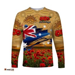 Custom Personalised Australia Aboriginal ANZAC Long Sleeve T-shirt Poppy Gold