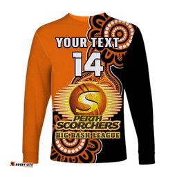 Custom Text And Number Perth Scorchers Cricket Long Sleeve T-shirt We Are The Champions Aboriginal