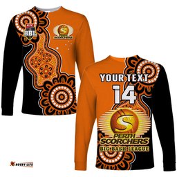 Custom Text And Number Perth Scorchers Cricket Long Sleeve T-shirt We Are The Champions Aboriginal