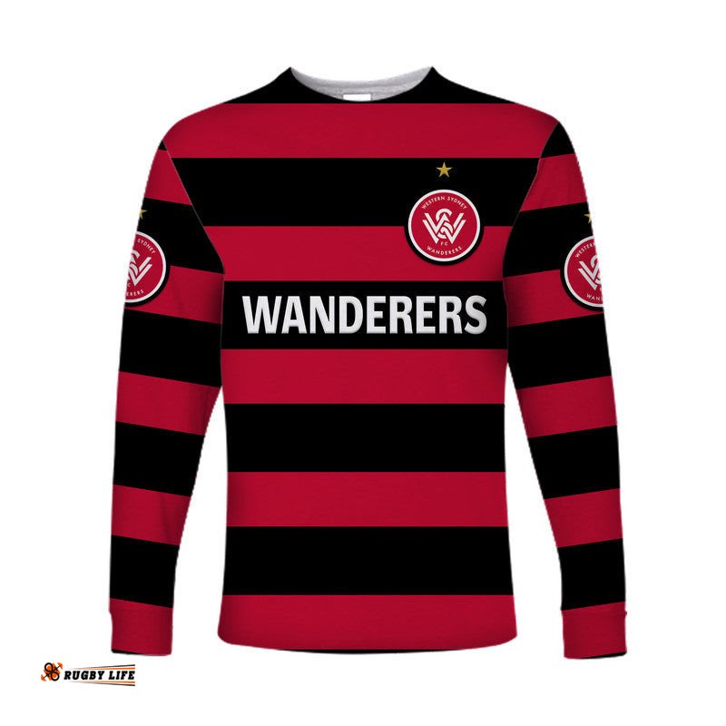 Custom Personalised Western Sydney Wanderers Long Sleeve T-shirt Soccer Club Original Style Black