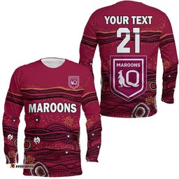 Custom Personalised QLD Maroons Rugby Long Sleeve T-shirt Indigenous