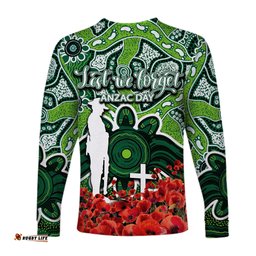 Raiders Long Sleeve T-shirts Anzac Day Poppy Flowers With Aboriginal