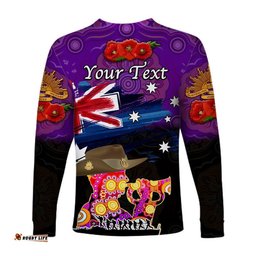 Custom Personalised Australia Aboriginal ANZAC Long Sleeve T-shirt Remembrance Purple