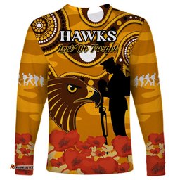 Hawks Football ANZAC Long Sleeve T-shirt Indigenous Mix Poppy Camouflage