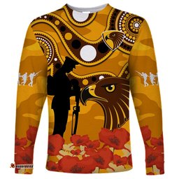 Hawks Football ANZAC Long Sleeve T-shirt Indigenous Mix Poppy Camouflage