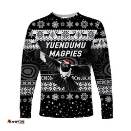 Custom Personalised Yuendumu Magpies Football Club Long Sleeve T-shirt Christmas Simple Style Black