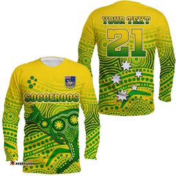 Custom Personalised Australia Aboriginal Soccer Long Sleeve T-shirt Kangaroo Socceroos Art Style