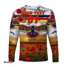 Custom Personalised Adelaide Crows ANZAC Long Sleeve T-shirt Poppy White