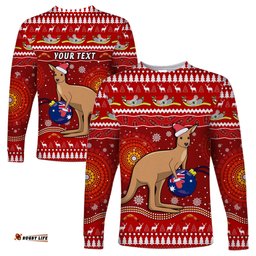 Custom Personalised Australia Christmas Long Sleeve T-shirt Aboriginal Kangaroo