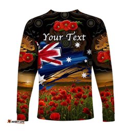 Custom Personalised Australia Aboriginal ANZAC Long Sleeve T-shirt Poppy Black