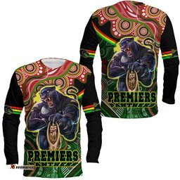Penrith Panthers Premiers Long Sleeve T-shirt Black Panther With Aboriginal Arty