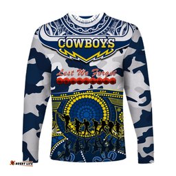 Cowboys Rugby ANZAC Long Sleeve T-shirt Indigenous Poppy Mix Camouflage