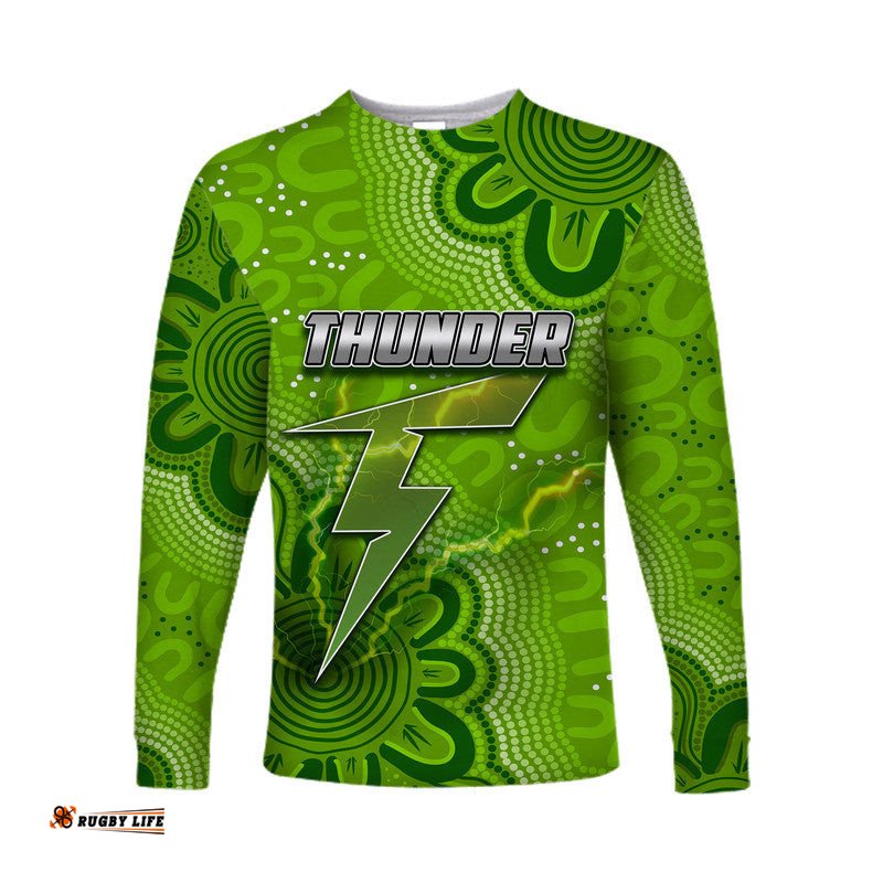 Custom Personalised And Number Thunder Cricket Long Sleeve T-shirt Aboriginal Green