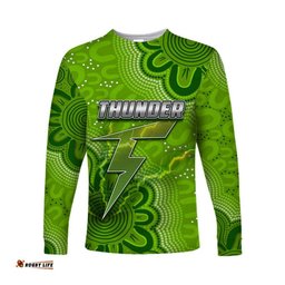 Custom Personalised And Number Thunder Cricket Long Sleeve T-shirt Aboriginal Green