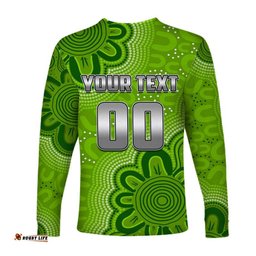 Custom Personalised And Number Thunder Cricket Long Sleeve T-shirt Aboriginal Green
